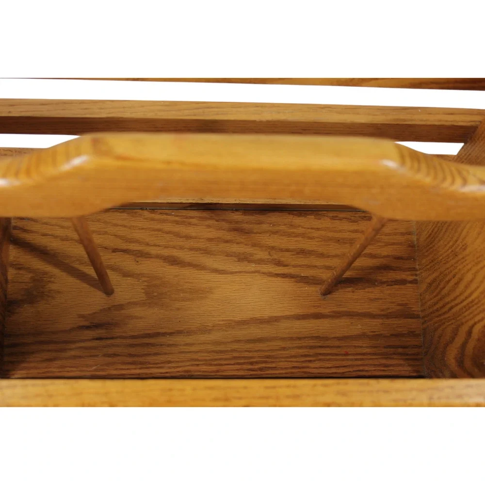 VTG Solid Blonde Oak Magazine Newspaper Floor Rack Basket Heavy Excellent Shape
